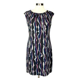 Trina Turk Womens Sheath Dress Gray Black Blue Abstract Stripe Cap Sleeve size 8